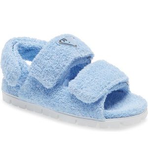 Prada Cotton Terry Triangle Double-Strap Sandals In Celeste Size 37.5